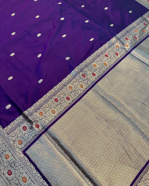 Dahlia Purple Woven Silk Banarasi Saree – Zari Banaras