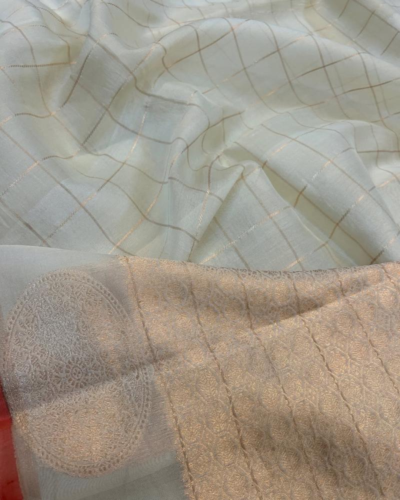 Cream Banarasi Silk Saree